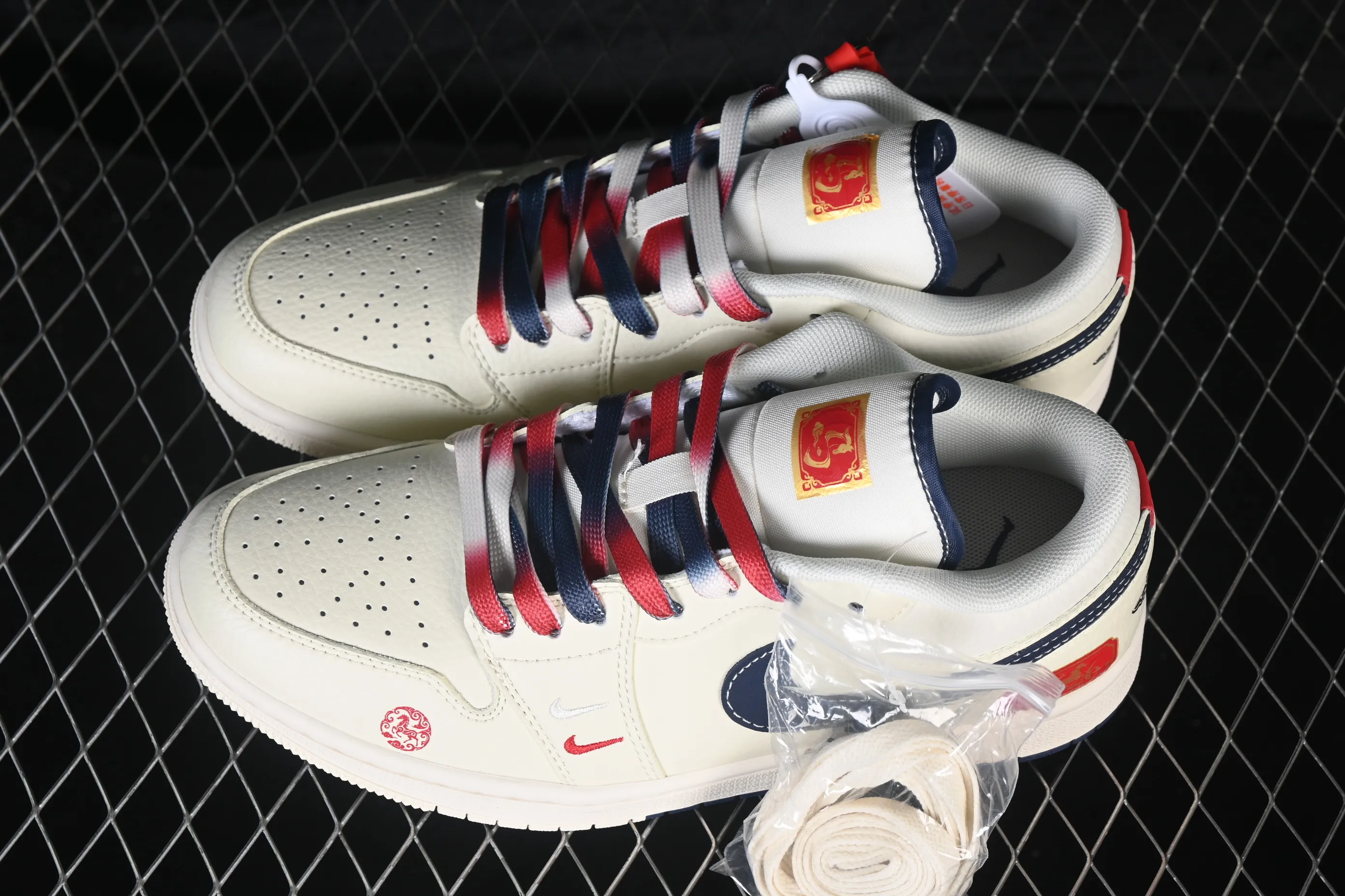 All categories Air Jordan Jordan series basketball shoes Air Jordan 1 Low High-end customized low-top sneakers Air Jordan 1 Low AJ1 Joe 1 Year of the Horse limited edition beige and black double bottom high-end customized low-top retro basketball shoes FC7688-198